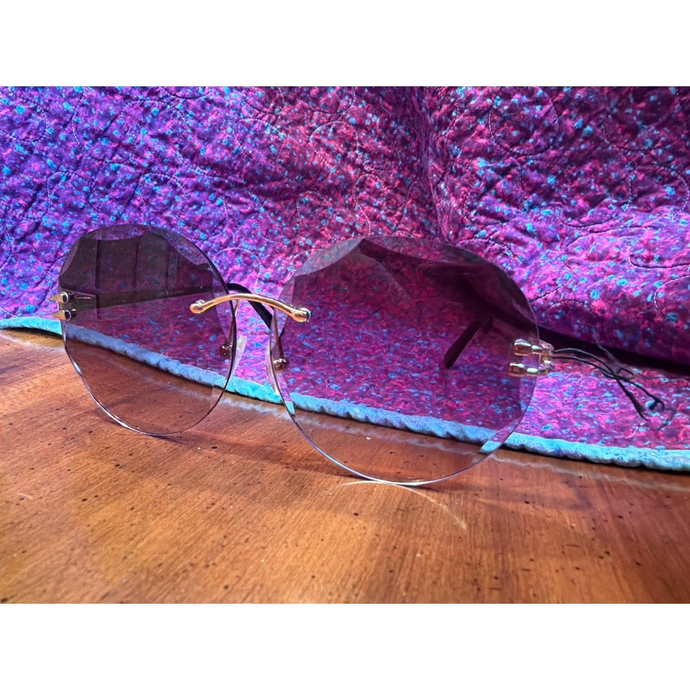 Oversized Rimless Scalloped Flower Sunglasses Purple Gradient UV400 J10450